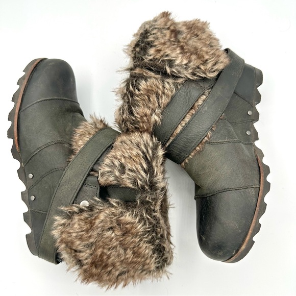 SOREL Joan Of Arctic Faux Fur Trim Wrap Strappy Wedge Convertible boots leather - Picture 6 of 11